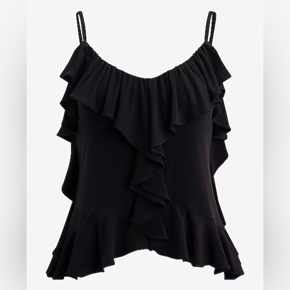 Express Black Cami with Cascading Ruffle Design - Picture 4 of 9